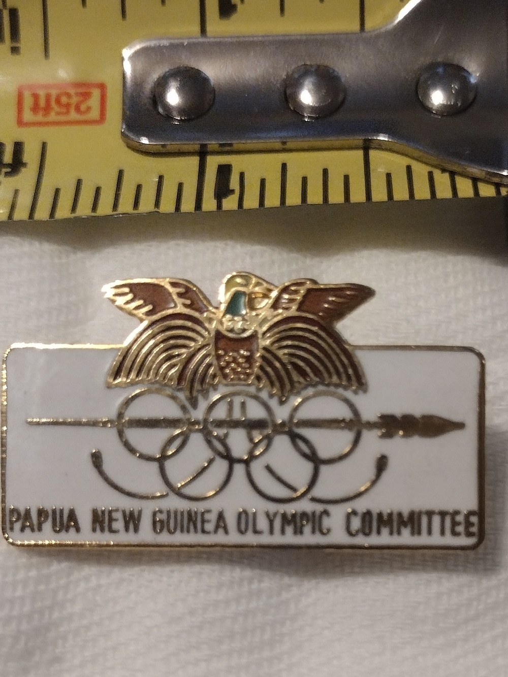 Papua New Guinea Olympic Committee Enamel Pin - White and Gold